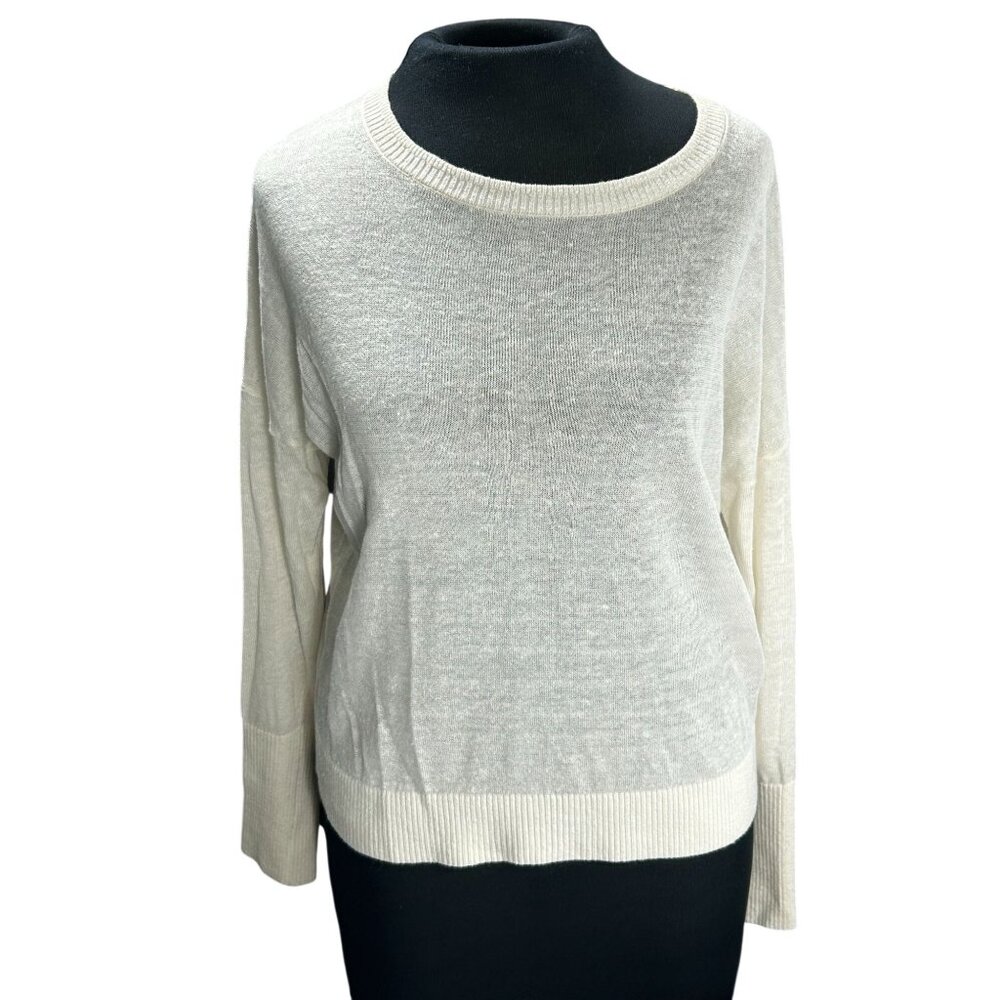 Banana Republic Womens White Lightweight Knit Sweater Small Crewneck
